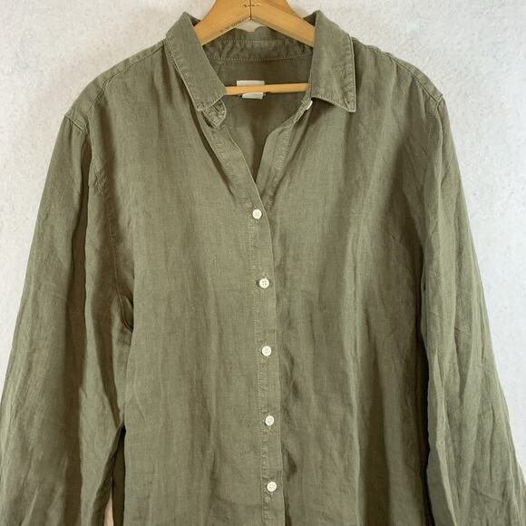 Chicos Linen Blend Button Top Sz S Olive Green Coastal Beachy Travel Safari - Picture 2 of 12